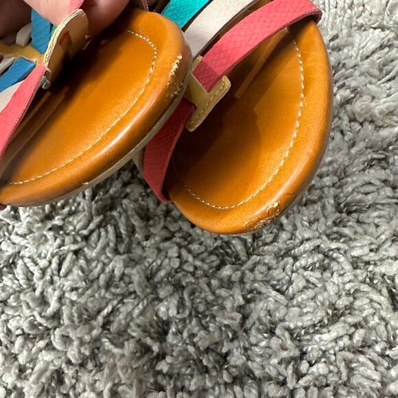 Nine West Calypso Gladiator Strappy Sandals 7.5 Rainbow Stripe Faux Leather - Picture 4 of 9